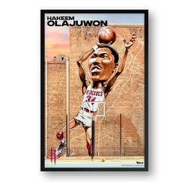 Sporticulture - Hakeem Olajuwon Houston Rockets Framed 14" x 20" Player Caricature Art - Multicolor
