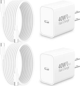 Bundle - Core Tech - 2-Pack 40W USB-C Fast Charging Kit with 6 ft USB-C Cables for iPhone 18/17/16/15 - Ivory White