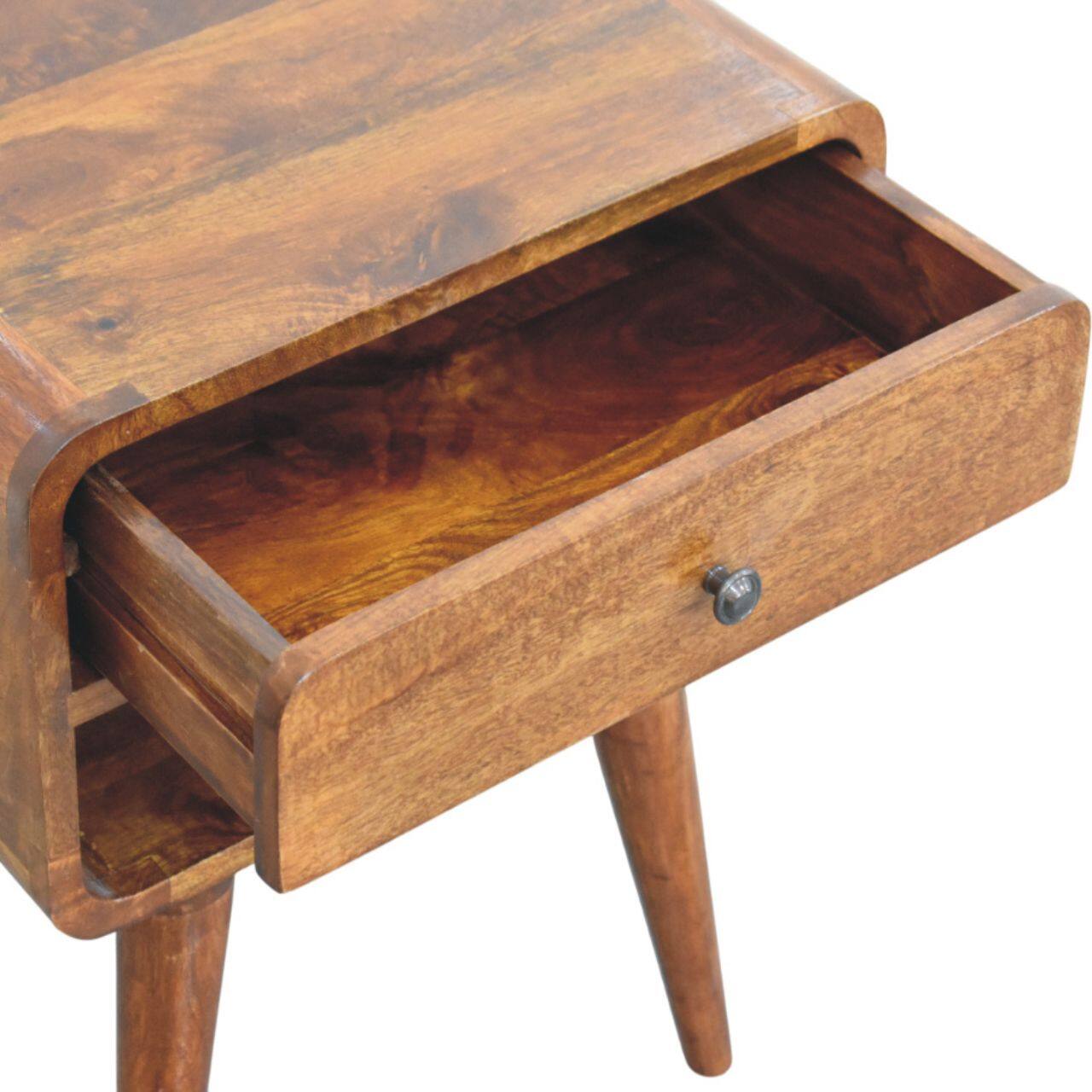 Alt View 2. Artisan Furniture - Artisan Furniture Solid Wood Avora Chestnut Nightstand with Drawer and open slot - Chestnut.