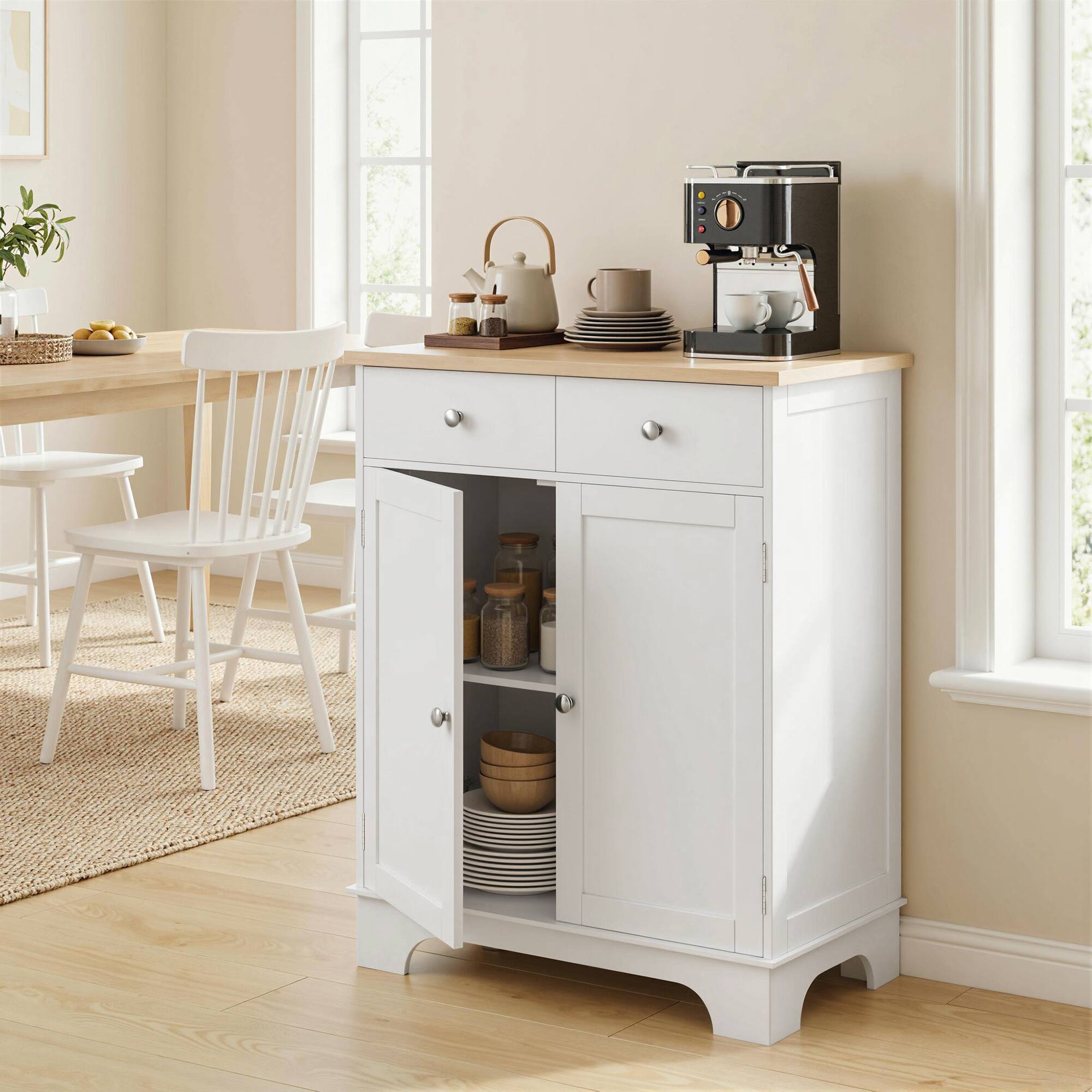 Alt View 1. Homcom - Storage Cabinet, Sideboard Floor Cupboard with Solid Wood Top, Adjustable Shelf - White.