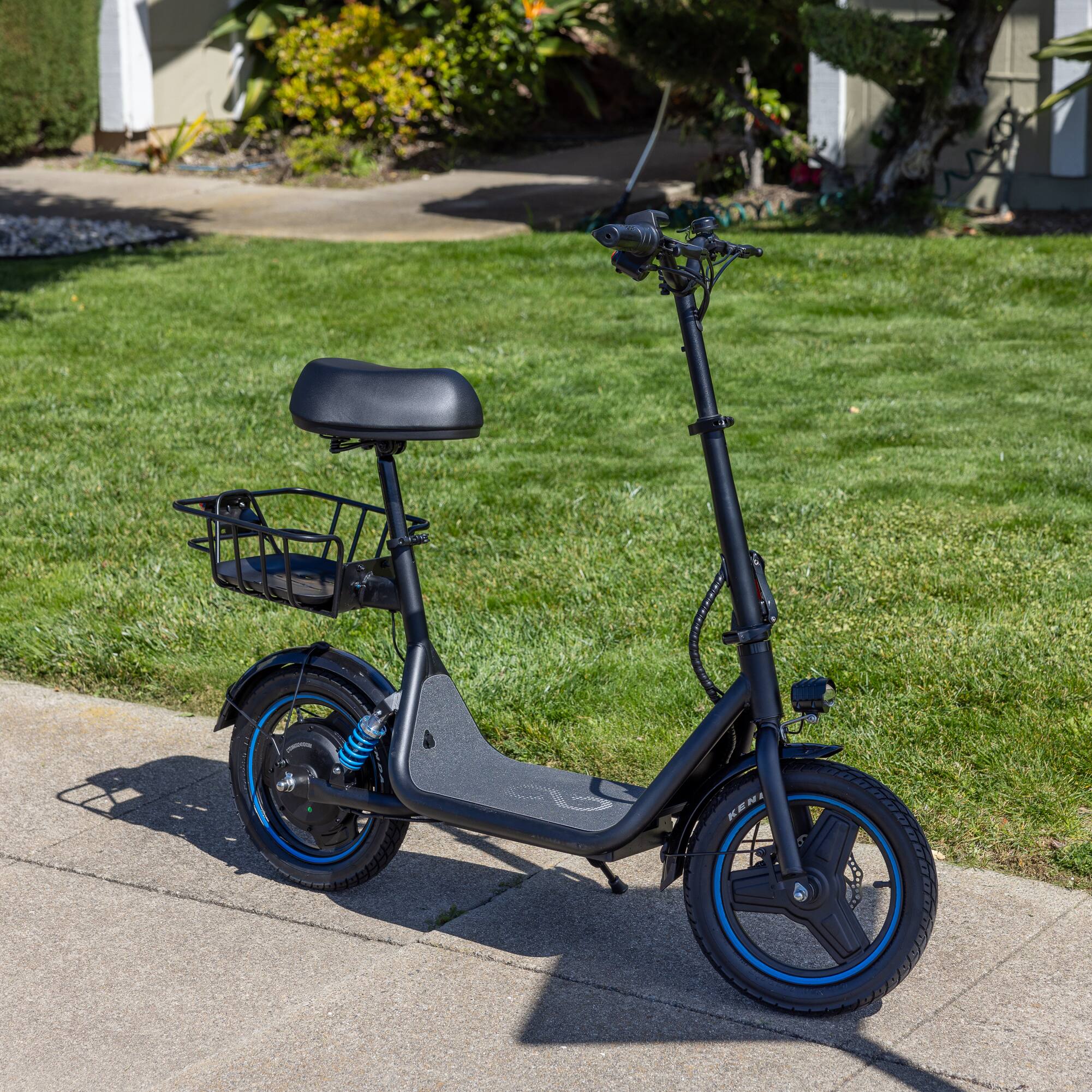 Alt View 3. MIHOVER - 450W Electric Scooter with Seat for adults, 37V 7.8Ah Battery, LCD Display, 15.5 MPH, 265lb Capacity - Black.