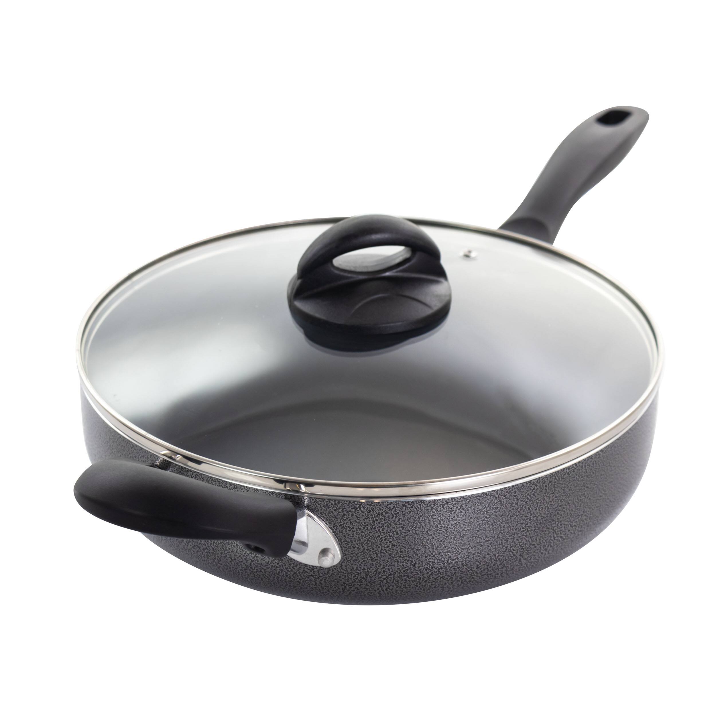Front. Oster - Oster Clairborne 10.25 Inch Aluminum Sauté Pan with Lid in Charcoal Grey - Charcoal.