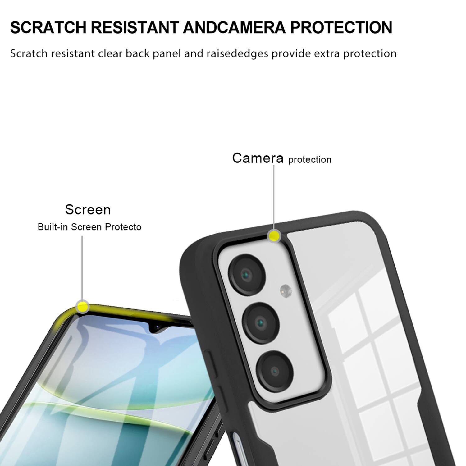 SCRATCH RESISTANT AND CAMERA PROTECTION

Scratch resistant clear back panel and raised edges provide extra protection

Camera protection

Screen

Built-in Screen Protector