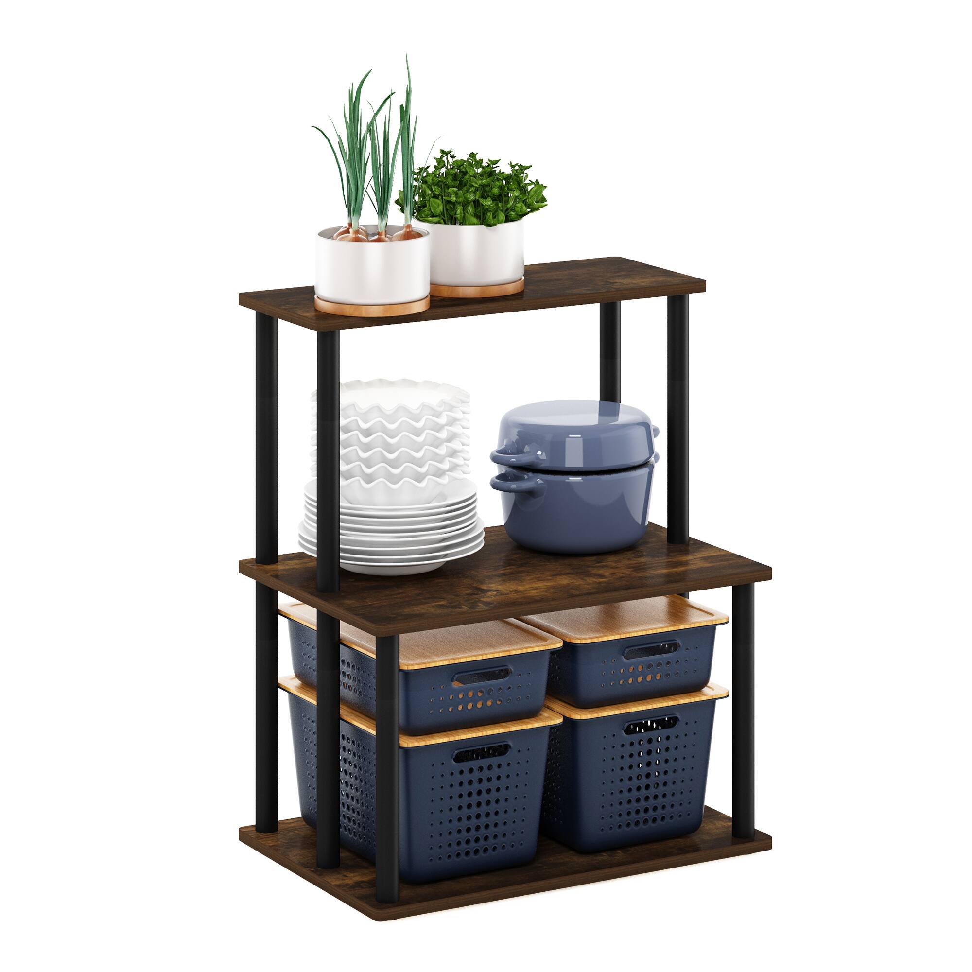 Alt View 3. Furinno - Turn-N-Tube 3-Tier Toolless Kitchen Storage Shelf - Amber Pine/Black.