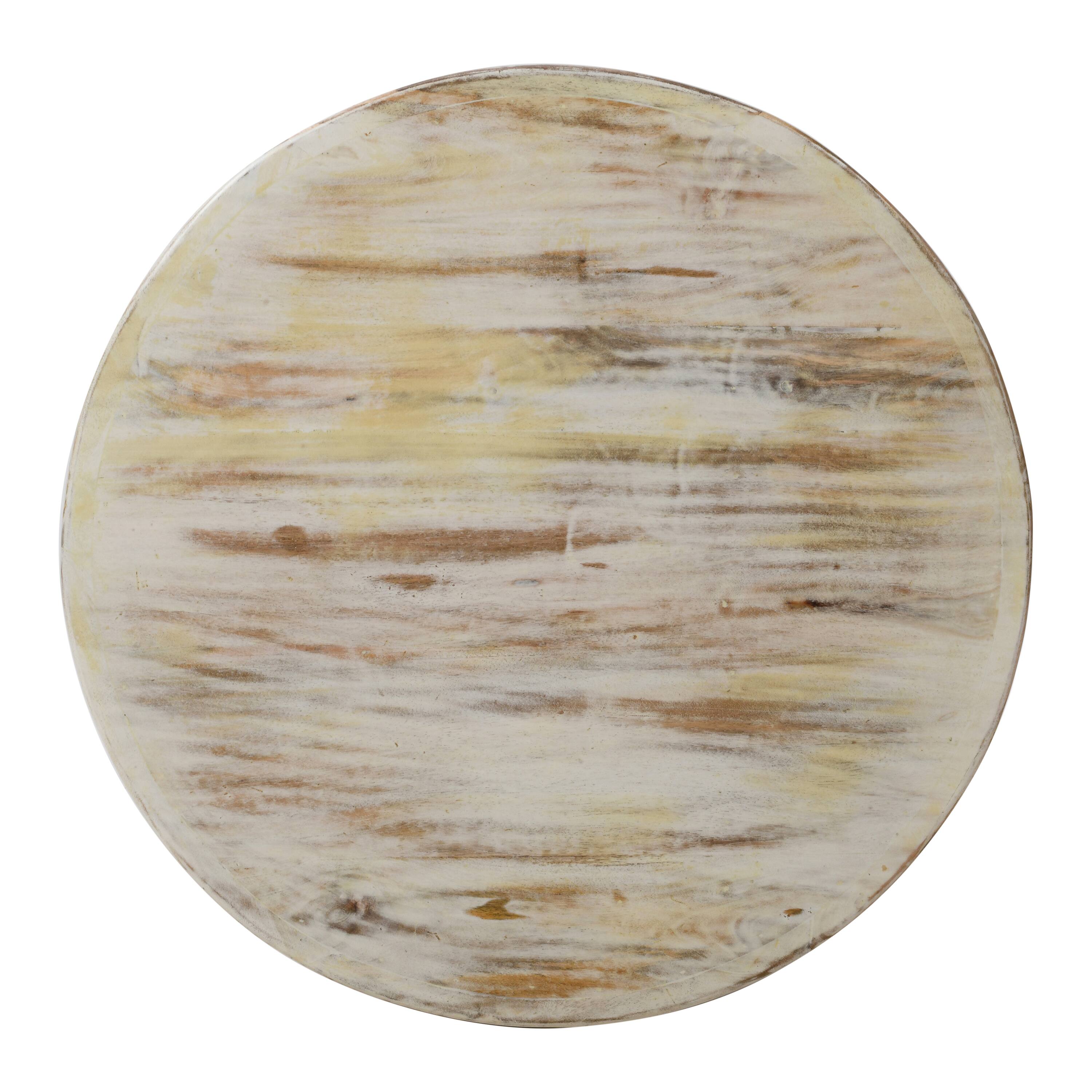 Back. Manhattan Lane - Alina Coffee Table Handcrafted Mango Wood Floral Carved Cut Out Design Distressed White Finish 33 Inch - White.