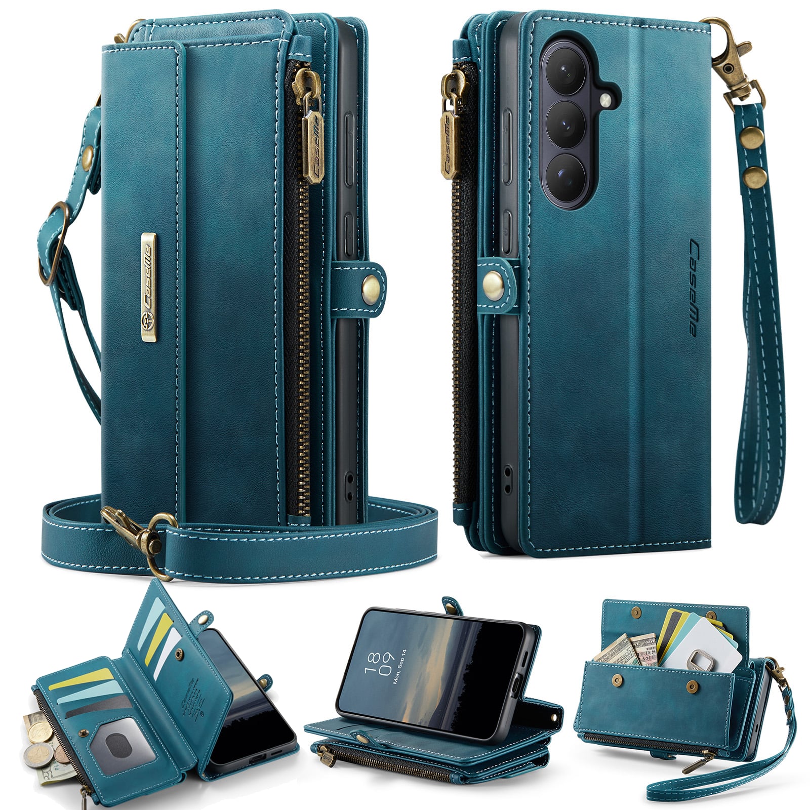 UUCOVER - Folio Wallet Case for Samsung Galaxy S26 with RFID Blocking Card Slot Cash Holder, Zipper Pocket, Crossbody Strap Cover - Green
