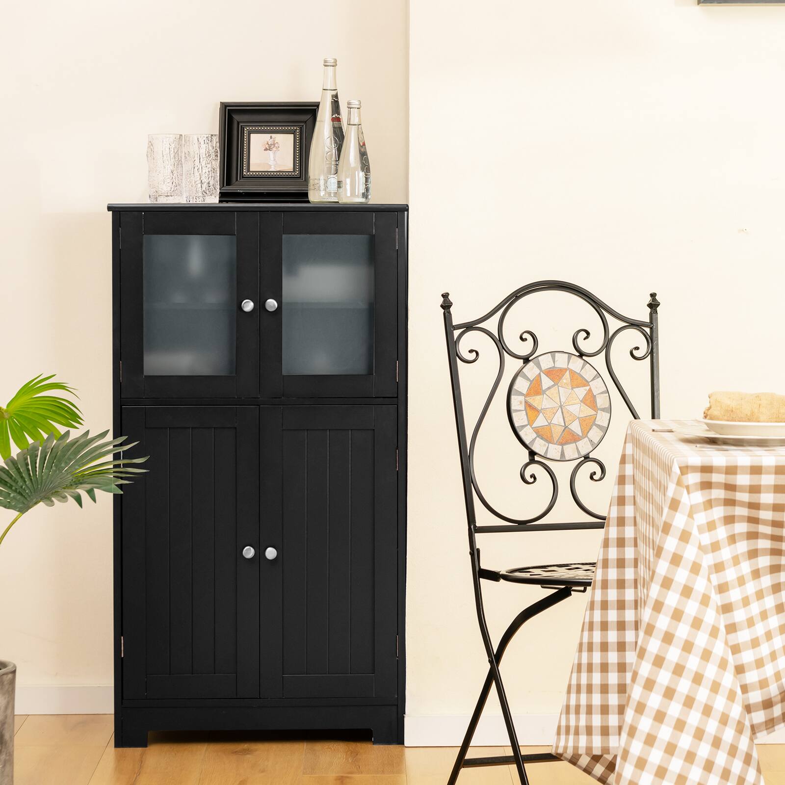 Alt View 4. Costway - Costway Bathroom Floor Storage Cabinet Kitchen Cupboard w/Doors&Adjustable Shelf - Black.