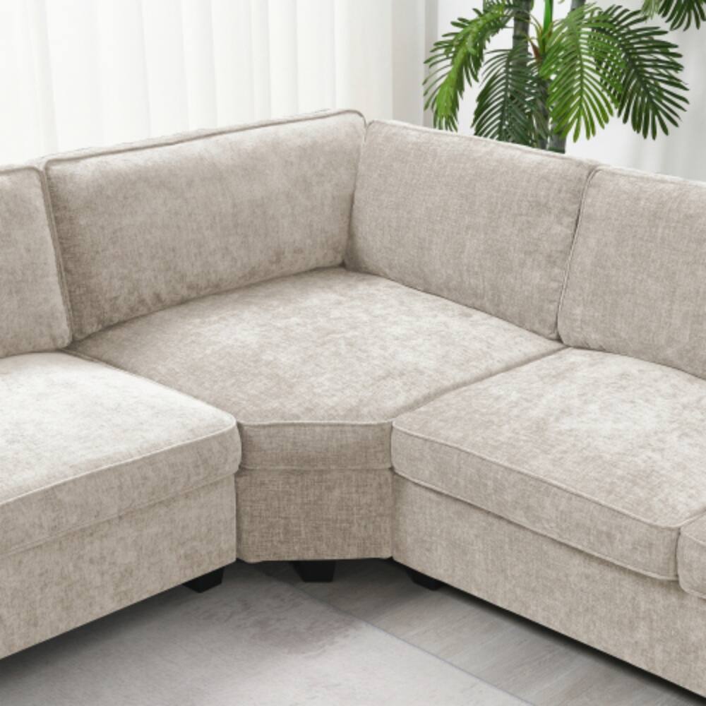 Alt View 2. LUCKY ONE - 119" U-Shaped 6-Seat Chenille Sectional Sofa w/ Cup Holders Oversized Chaise Lounge - Beige.