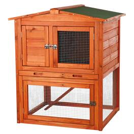 TRIXIE - Weatherproof Outdoor 2-Story Wooden Small Animal Hutch with Run & Pull-Out Tray - Brown
