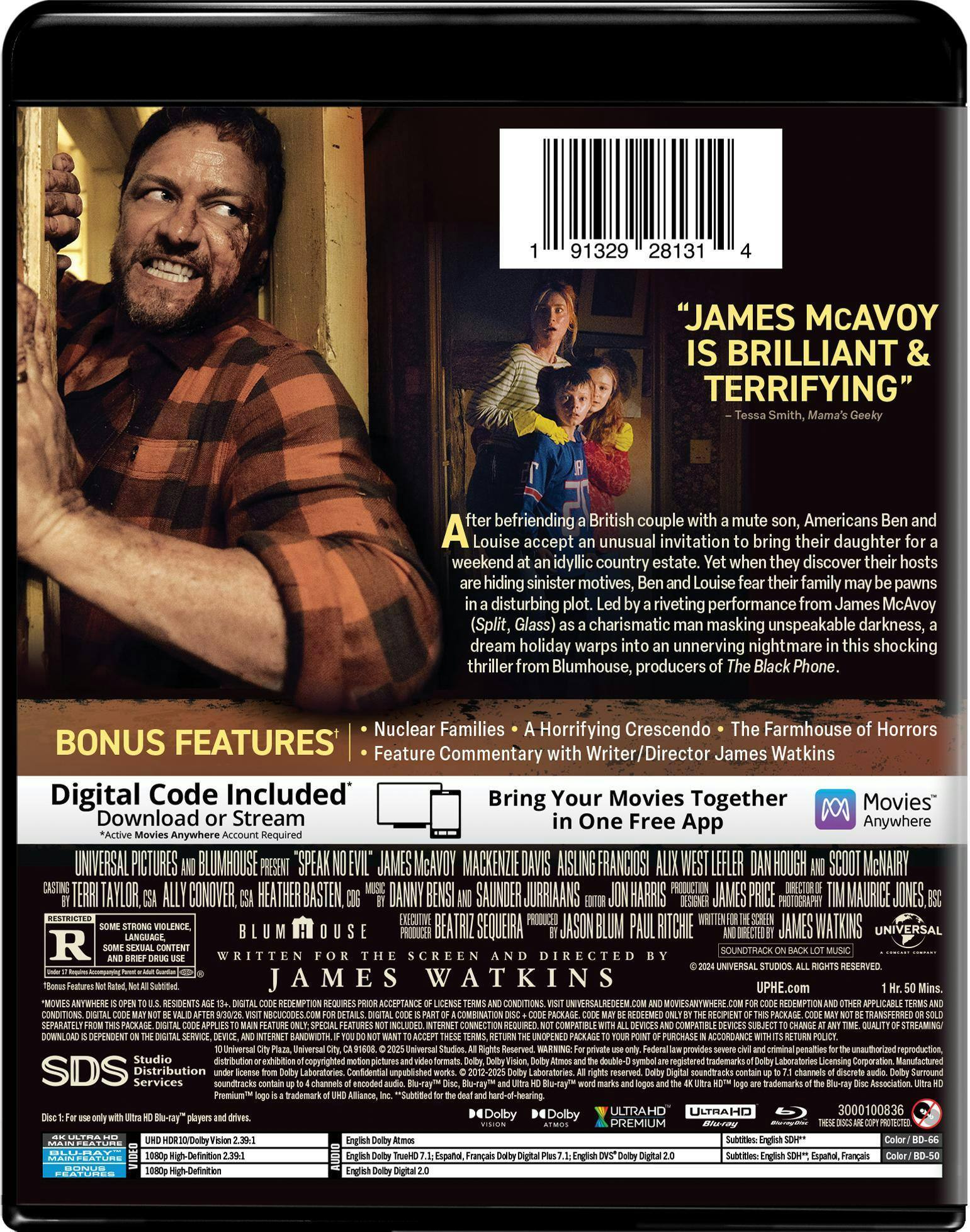 Back. Speak No Evil   - 4K Blu-Ray.