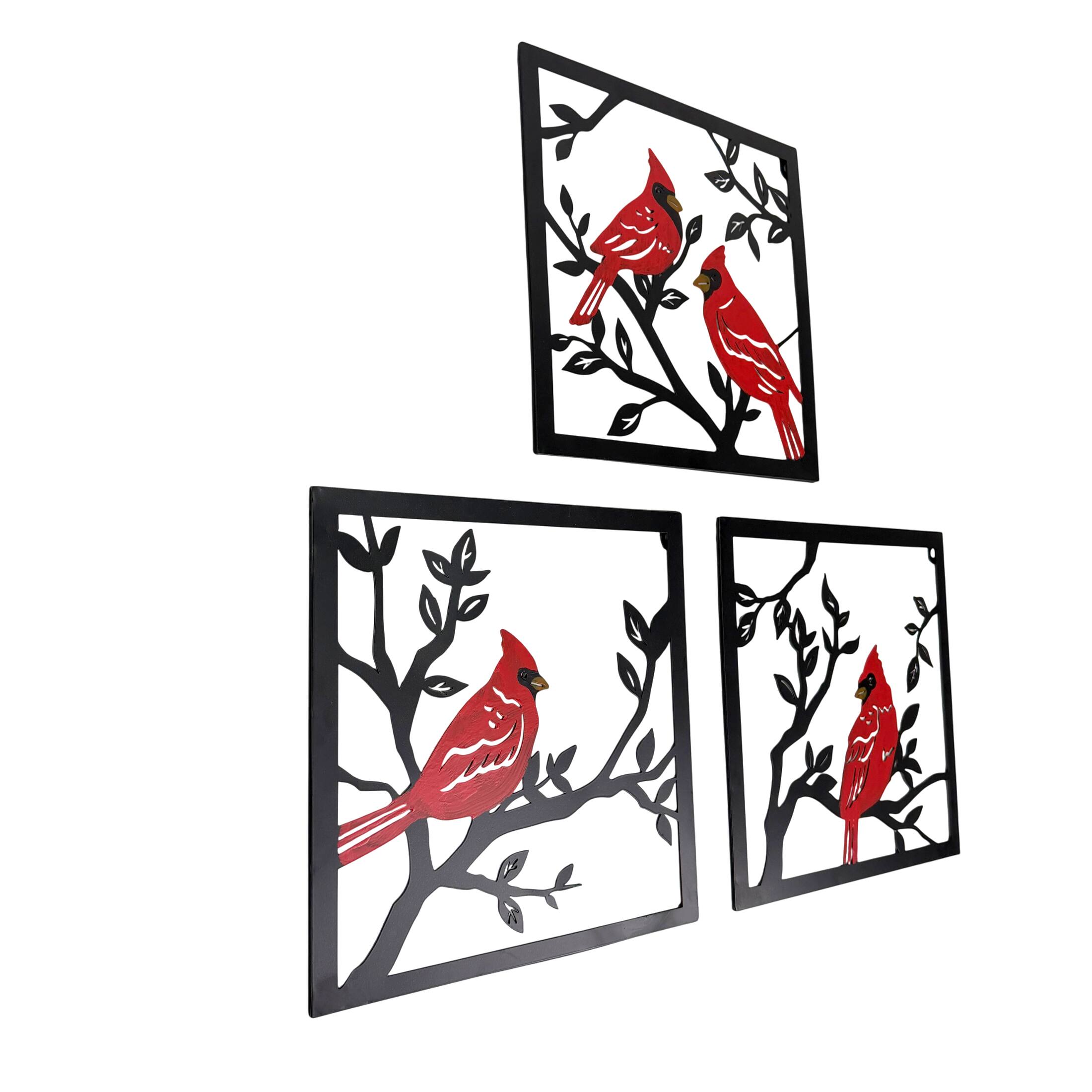 Alt View 1. Mayrich Company - Set of 3 Metal Cardinal Wall Plaques Red Bird Branch Decor 11.25 Inches - Red.