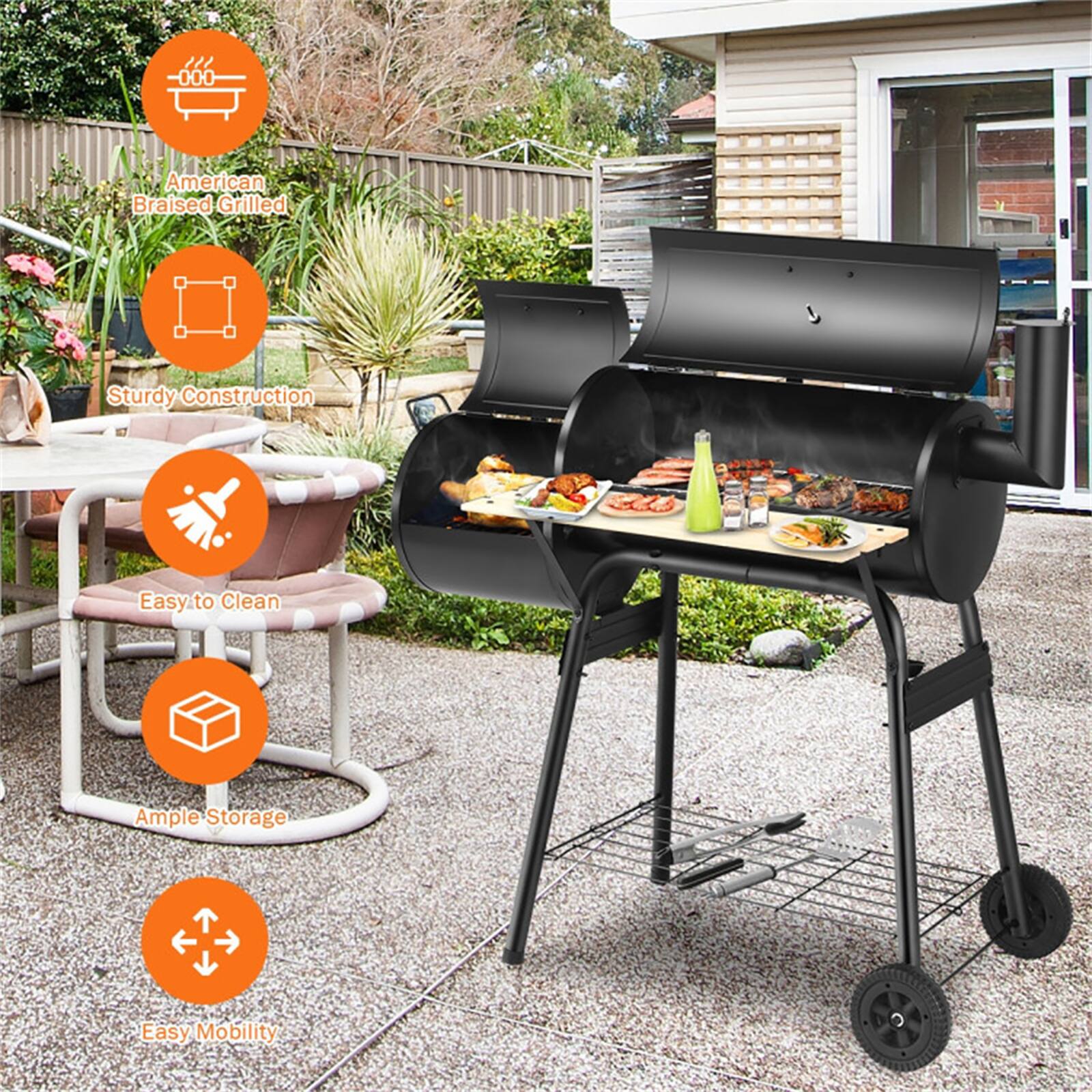 - American Braised Grilled
- Sturdy Construction
- Easy to Clean
- Ample Storage
- Easy Mobility