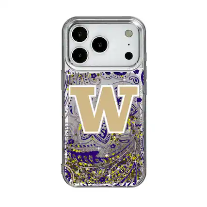 Front. Keyscaper - Washington Huskies iPhone Glitter Paisley Design Case - 13 Pro - Multicolor.