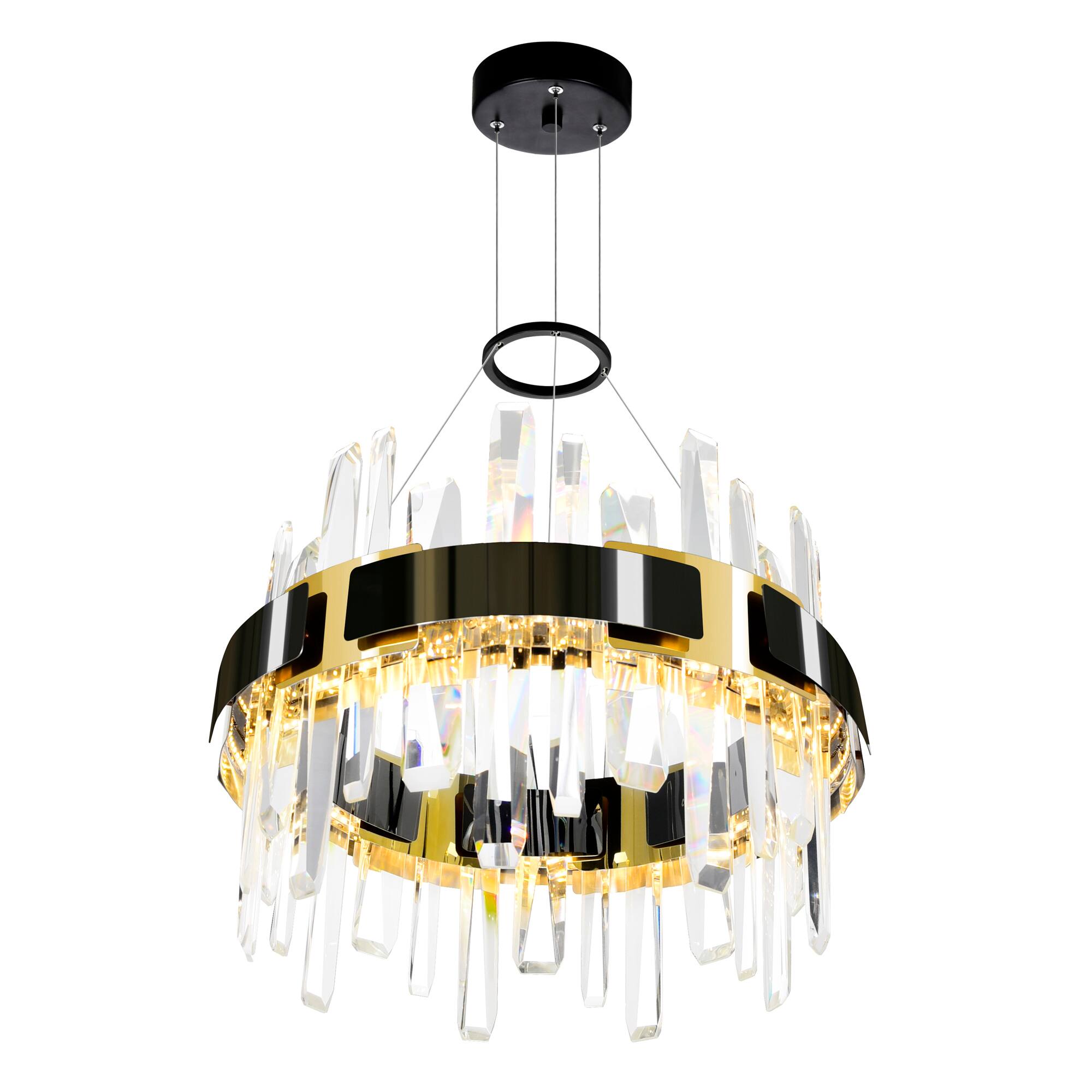 Left. CWI Lighting - Aya LED Integrated Pearl Black Chandelier - Pearl Black & Titanium Gold.