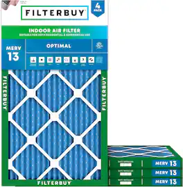 Filterbuy - 12.25x24.25x1 MERV 13 Smoke & Allergy Defense, Electrostatic Pleated HVAC AC Furnace Air Filters Replacement (4-Pack) - Blue
