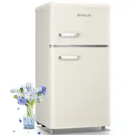 DEMULLER - Small 3.5 Cu.Ft Retro Refrigerator with 2 Handles, 7 Adjustable Temperature Control for Home Kitchen - White