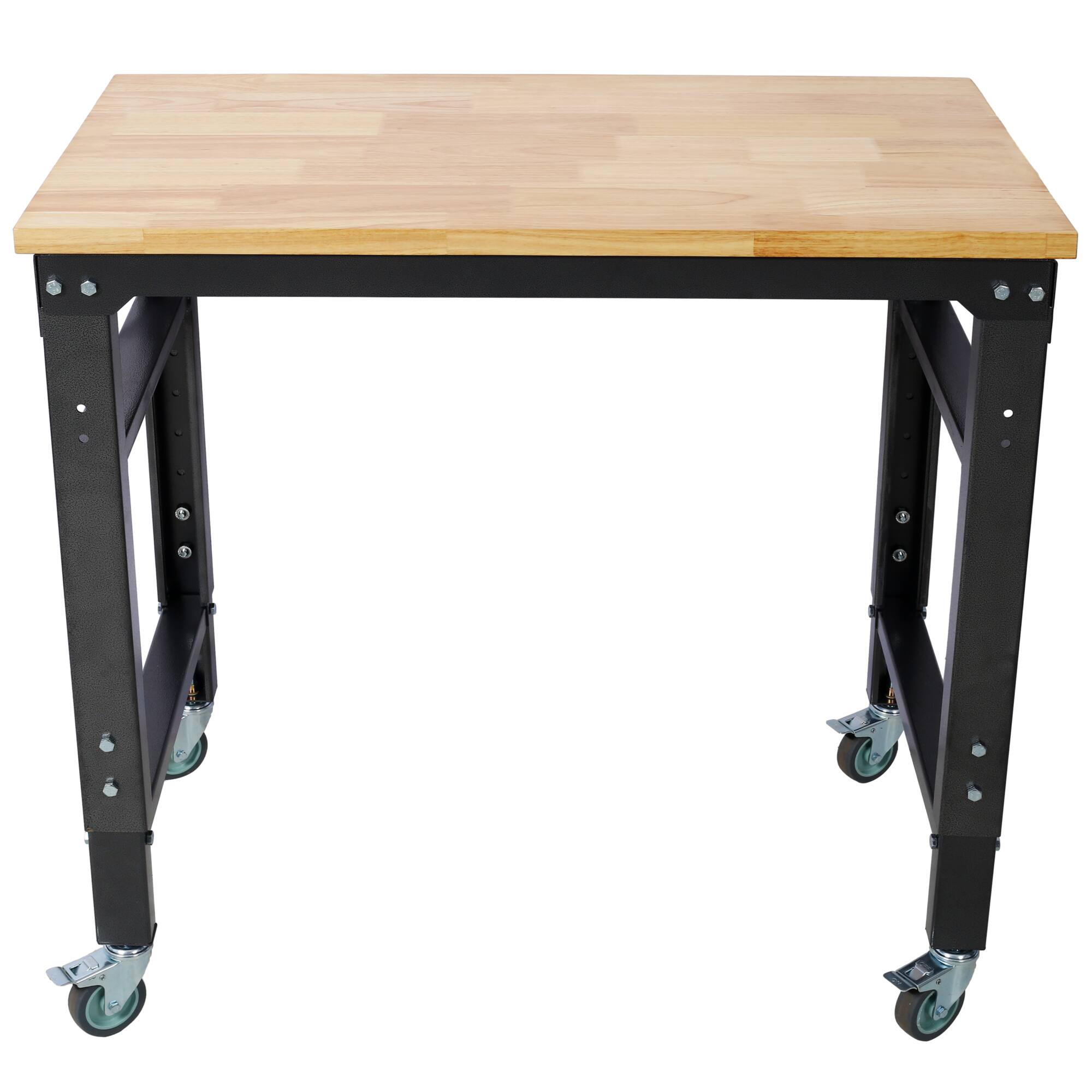 Alt View 2. GOODSILO - Adjustable Height Rolling Workbench with Durable Rubber Wood Top for Garage and Workshop Use - Dark Gray,Wood.