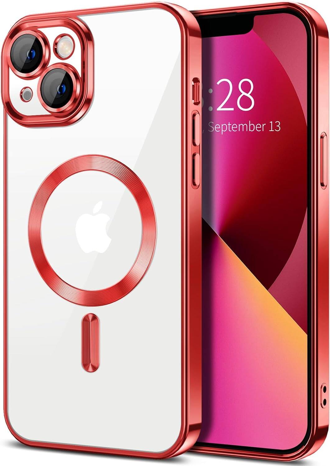 Front. Entronix - Entronix Magnetic iPhone 14 Case - Luxury Clear Back Glossy Cover - Red.