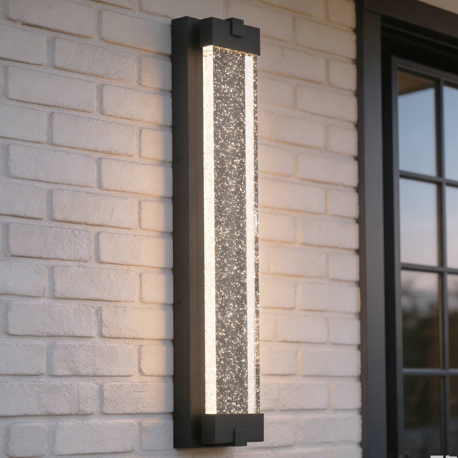 Alt View 2. Umeiluce - 24 inches Crystal LED Outdoor Wall Sconce 3000K Dimmable Dark to Dawn - Matte Black.