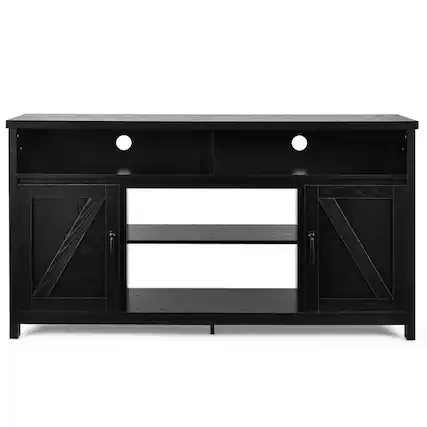 Front. Pefilos - 59 Inch TV Media Center Console Cabinet with Barn Door for TV's Inch-Black, Mid Century Modern Living Room Bedroom - Black.