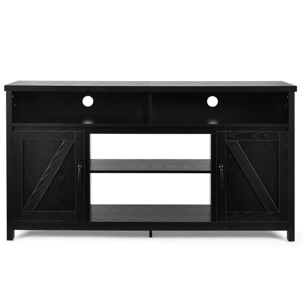 Front. Pefilos - 59 Inch TV Media Center Console Cabinet with Barn Door for TV's Inch-Black, Mid Century Modern Living Room Bedroom - Black.