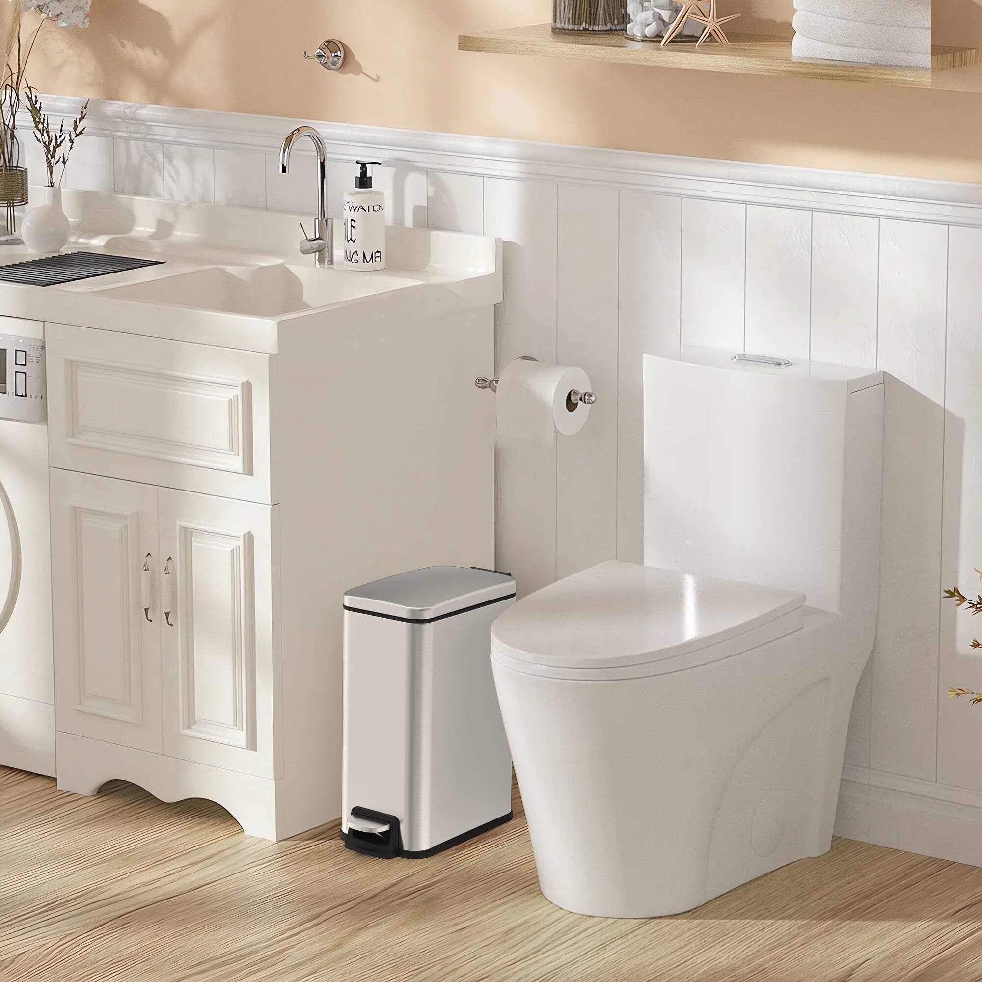 Alt View 5. Innovaze - 11.9 Gallon/ 45 Liter + Two 1.6 Gallon/6 Liter Rectangular Step-on Trash Can Set For Bathroom and Kitchen - Sliver.