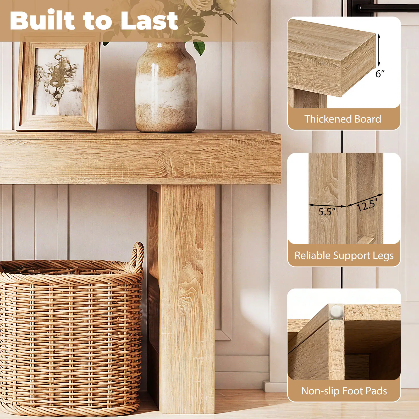 Built to Last

- Thickened Board: 6"
- Reliable Support Legs: 5.5" x 12.5"
- Non-slip Foot Pads