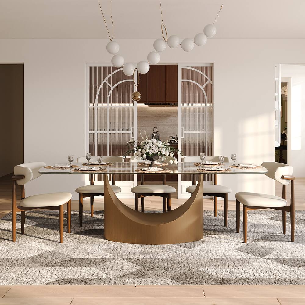 Alt View 10. POVISON - 71" Modern Glass  Long Dining Table for 6, Transparent Glass for Kitchen, Bronze Stainless Steel Pedestal Kitchen Table - Transparent.