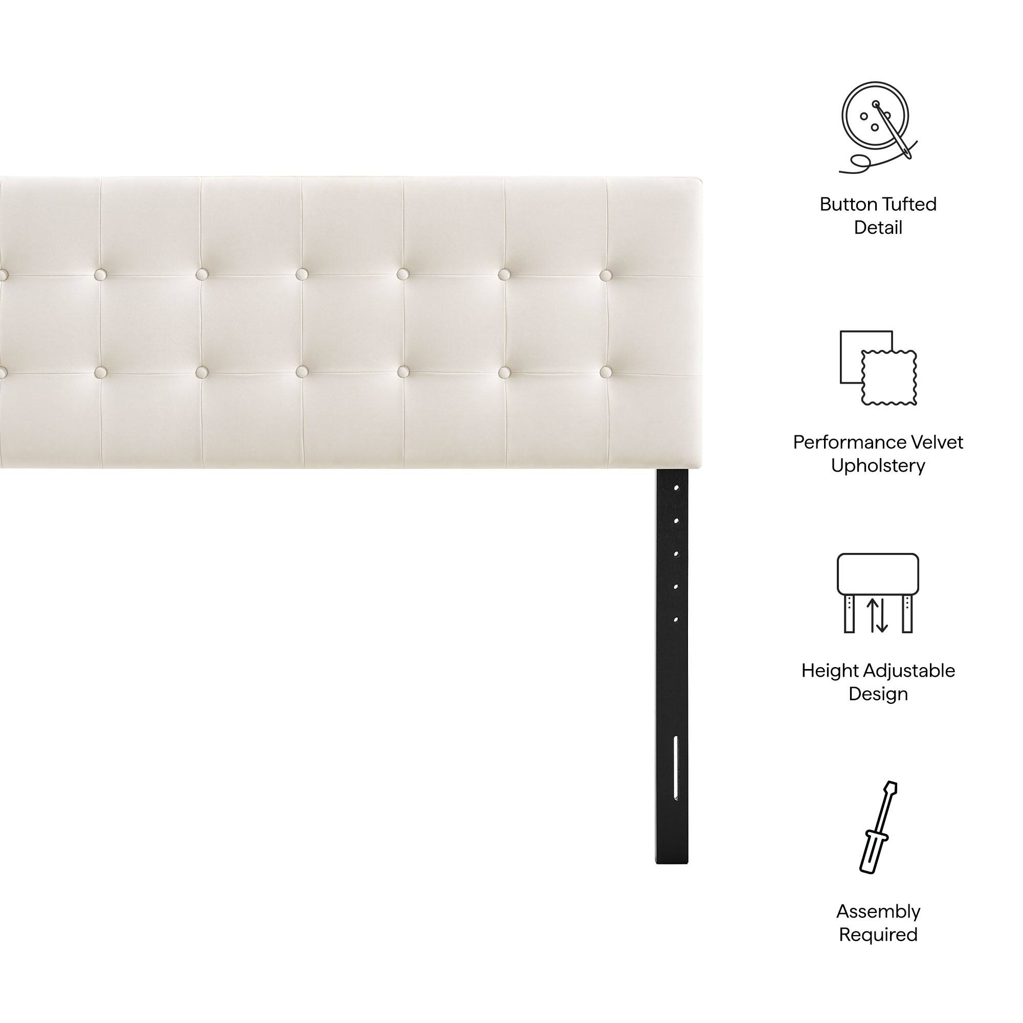 Button Tufted Detail  
Performance Velvet Upholstery  
Height Adjustable Design  
Assembly Required
