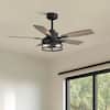 Front. Siljoy - 42-Inch Rustic Cage Ceiling Fan 5 Blades Industrial Metal Design App & Remote Control for Living Room Bedroom Patio - Black.