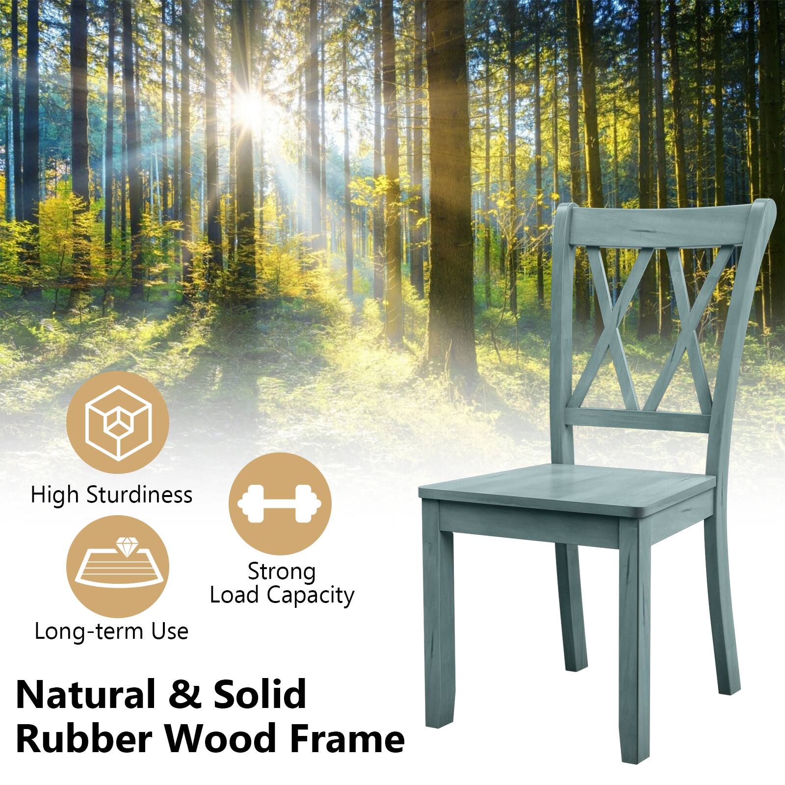 High Sturdiness  
Strong Load Capacity  
Long-term Use  
Natural & Solid Rubber Wood Frame