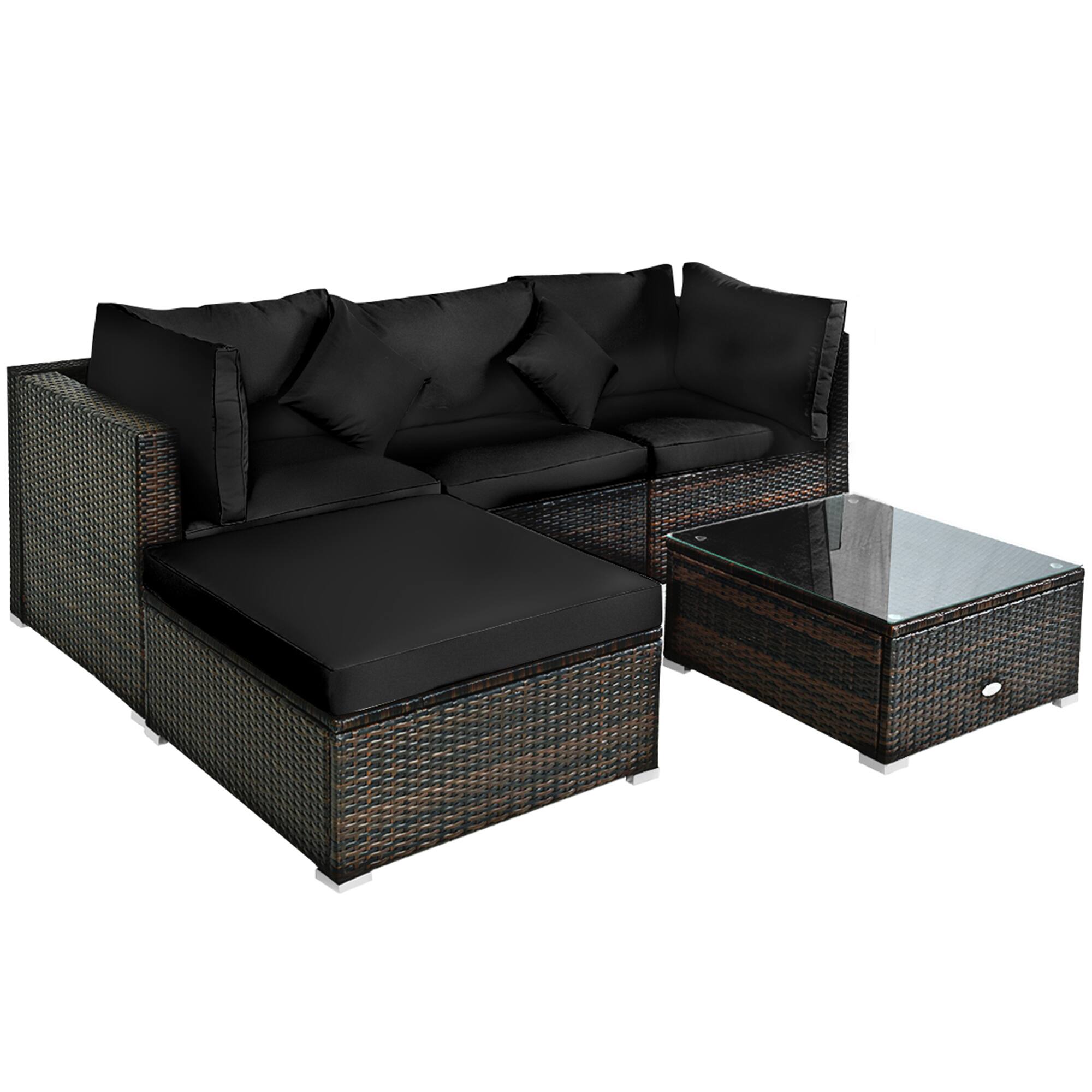 Alt View 5. Gymax - Gymax 5PCS Rattan Patio Conversation Set Outdoor Furniture Set w/ Ottoman Black Cushion - Black.