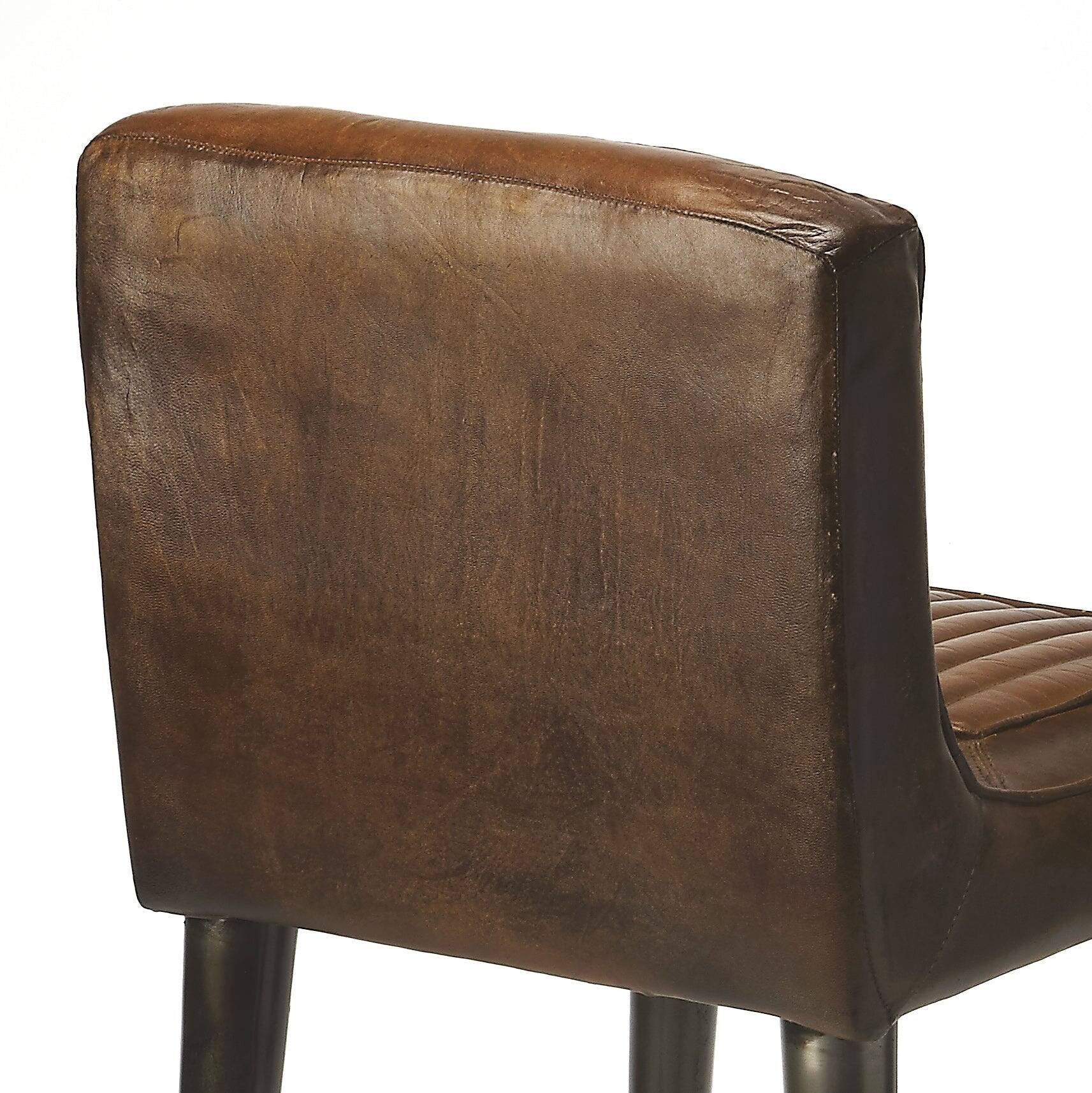 Alt View 6. Butler Specialty - Maxwell 32 in. Seat Height Leather and Iron Bar Height Stool with Back - Dark Brown.