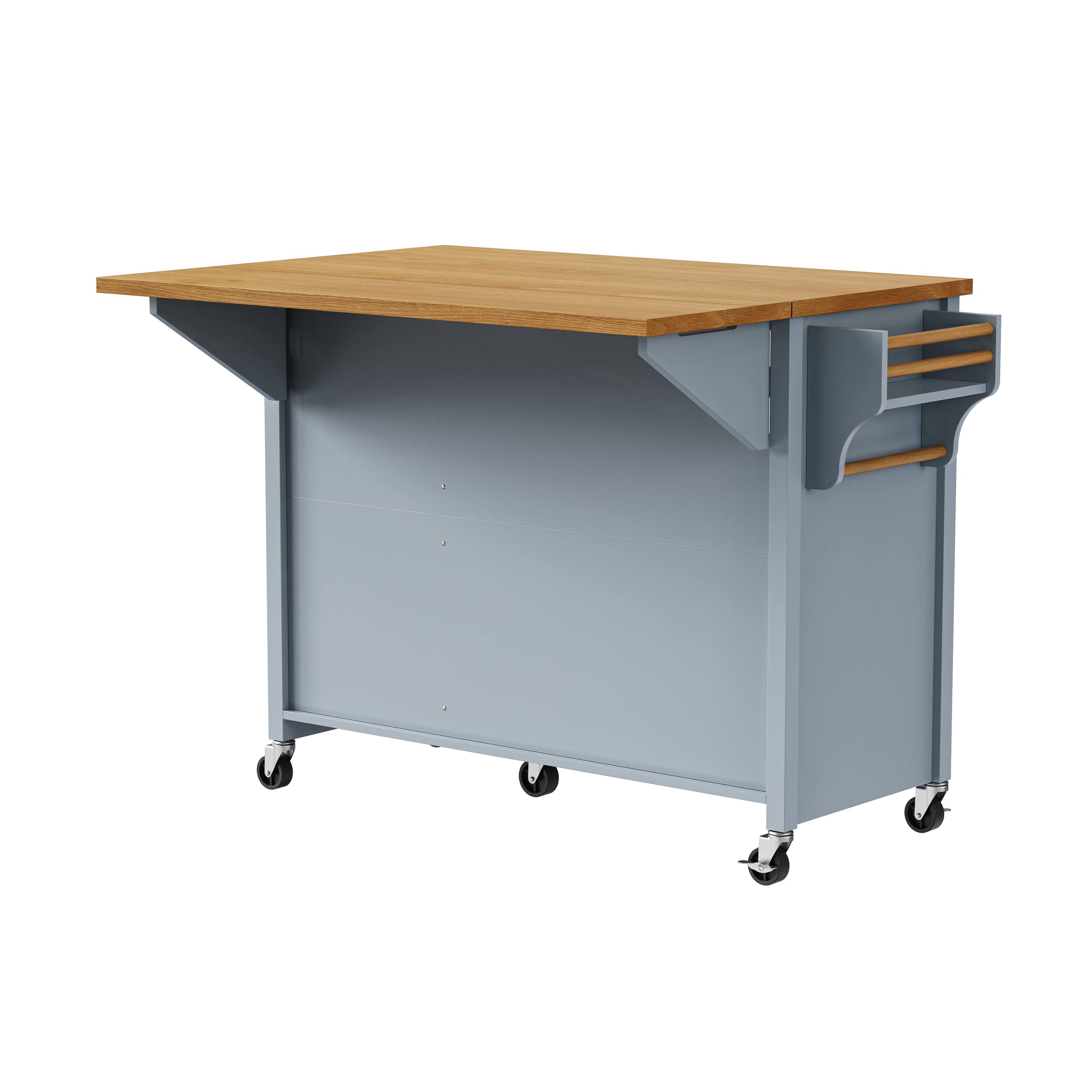 Alt View 8. Forest'nSky - 52" Kitchen Island with Drop Leaf – Embossed Texture Cart on Wheels, 5 Drawers, 2 Doors, Spice & Towel Racks, Blue Grey - Blue Grey.