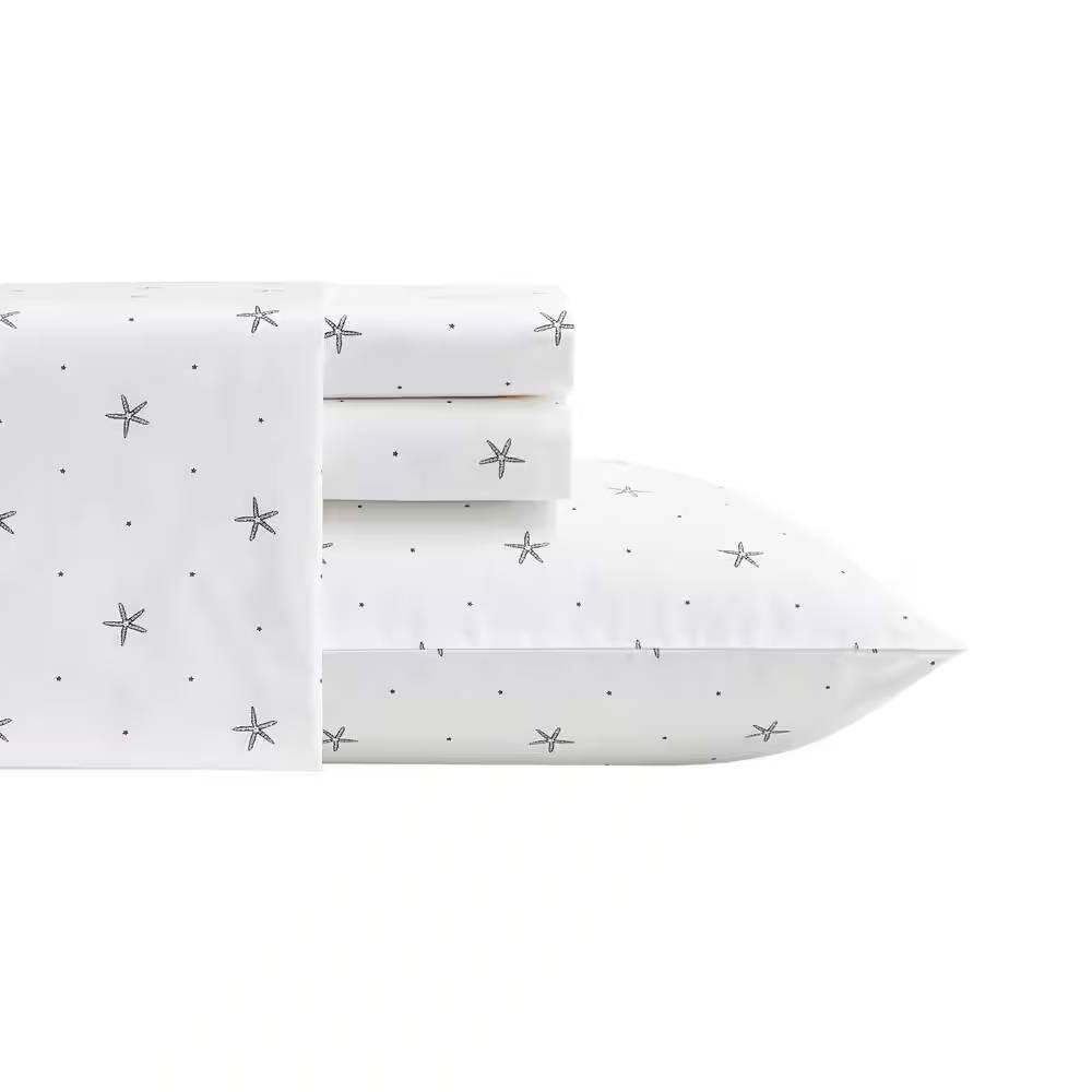 Alt View 1. Hivvago - Queen size Coastal Beach Starfish White Navy Red 100-Percent Cotton Sheet Set - White.