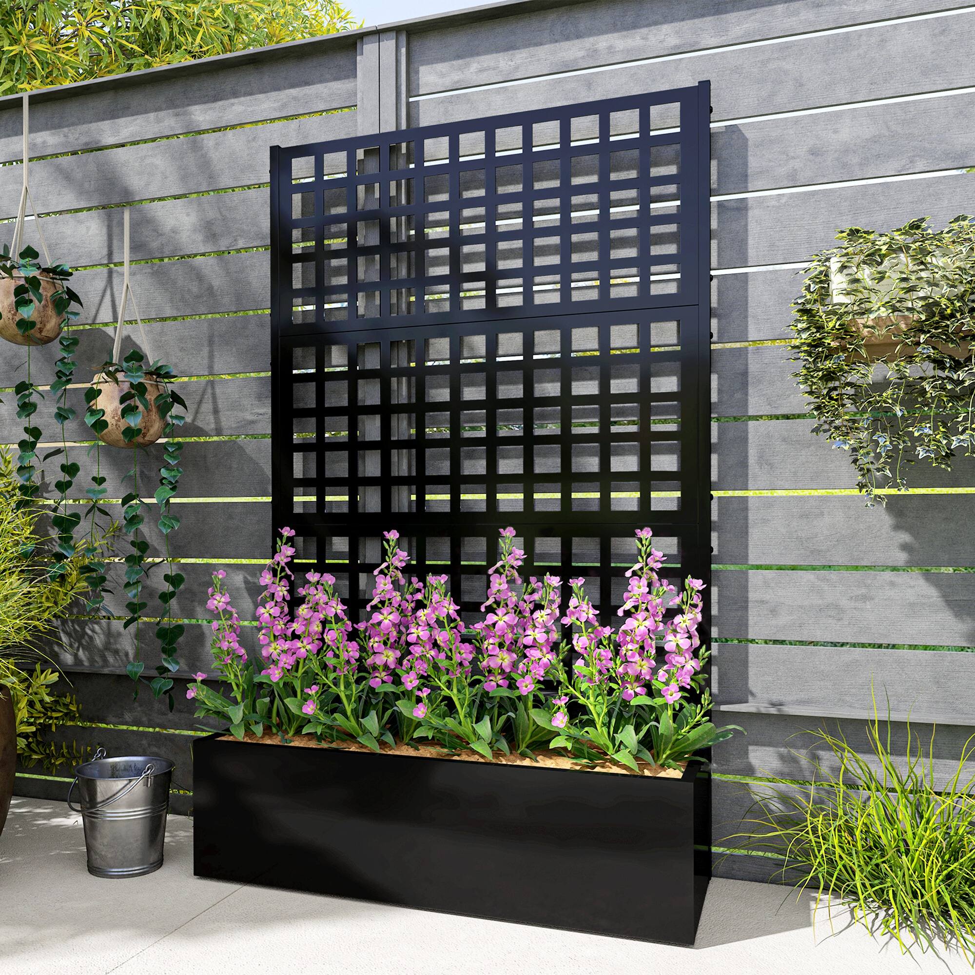 Alt View 7. Outsunny - Raised Garden Bed Planter Box with Trellis for Climbing Plants, Vegetable, Vines - Black.