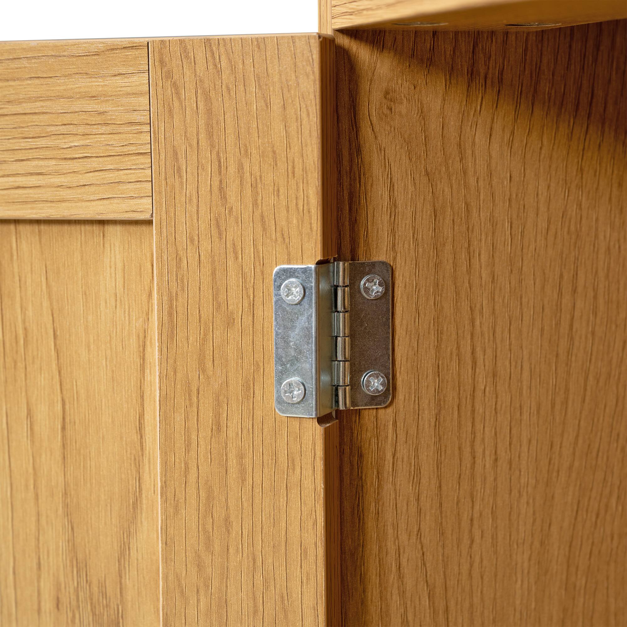Alt View 10. Loheer - Loheer Farmhouse Pantry Cabinet, 75 Inch Oak Coffee Bar Cabinet with Charging Station, Glass Doors, Adjustable Shelves - Oak.