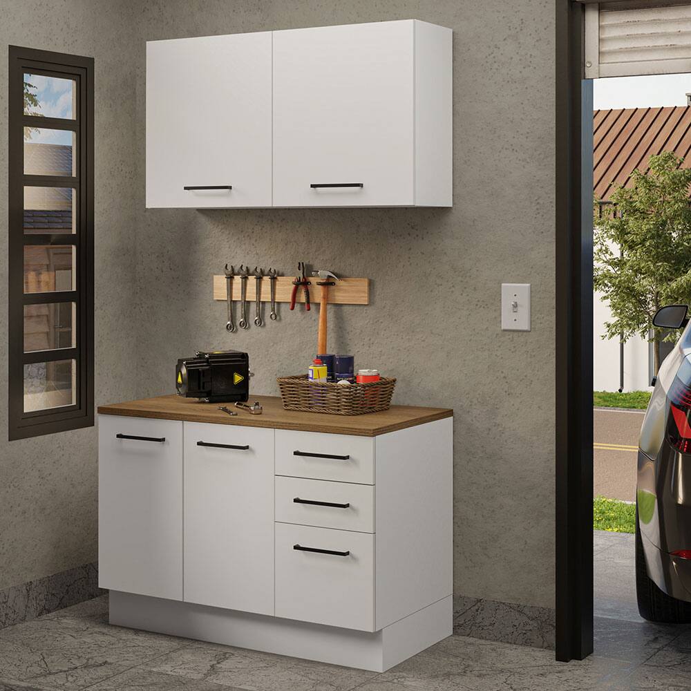 Angle. Madesa - Madesa Garage and Utility Room Storage Cabinet Set with 47"L Base Cabinet and Wall Cabinet - White - White.