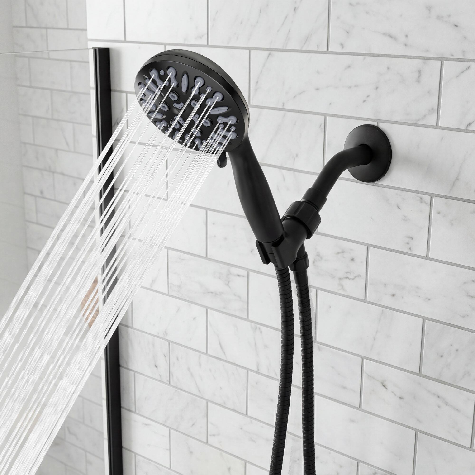 Alt View 8. Akicon - Akicon High Pressure Handheld Shower Head 9-Setting with 60" Stainless Steel Hose 2.5 gpm in Black - Black.