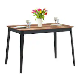 Gymax - Mid Century Modern Rectangular Dining Room Table w/ Solid Wooden Legs Walnut - Walnut + Black
