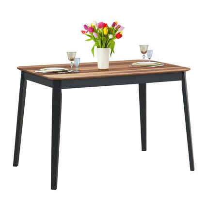 Front. Costway - Costway Mid Century Modern Rectangular Dining Room Table w/ Solid Wooden Legs - Walnut+Black.