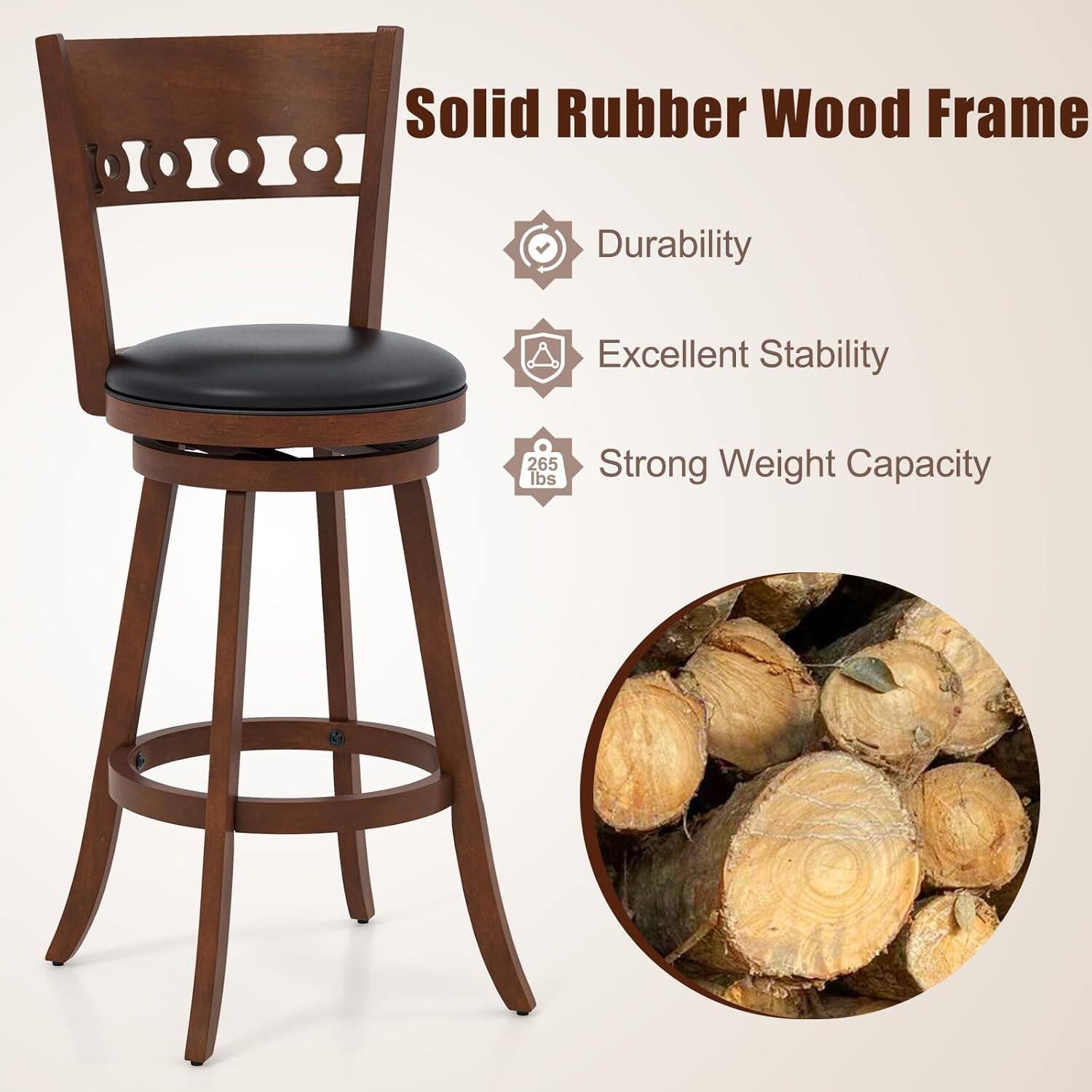 Solid Rubber Wood Frame

Durability
Excellent Stability
Strong Weight Capacity 265 lbs