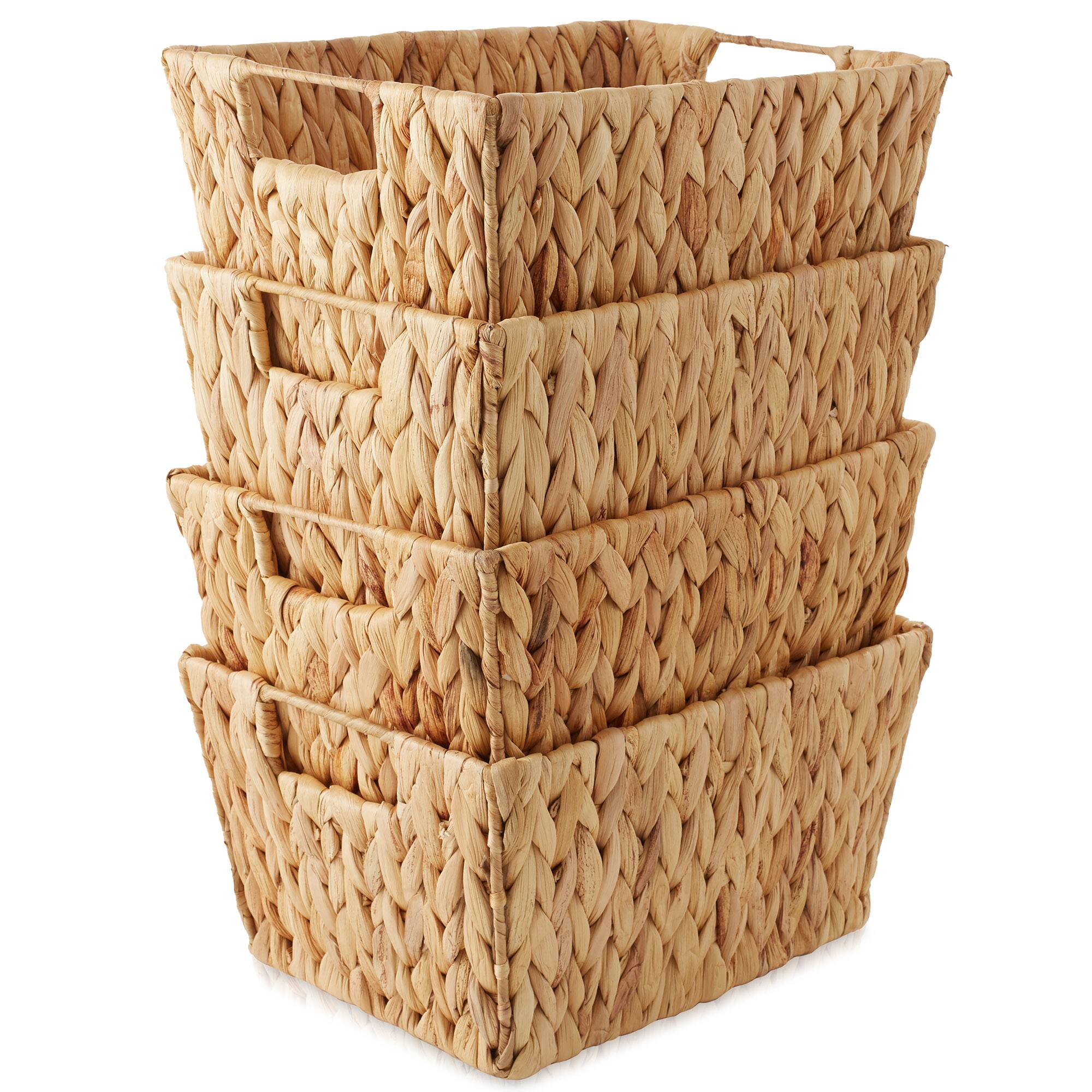 Alt View 1. Casafield - 4pk Hyacinth Seagrass Storage Baskets with Handles for Shelves - Natural - Hyacinth.