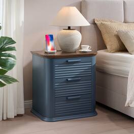 Forest'nSky - Wood 3 drawer 22 in. Wide Chest of Drawers with Charging Station for Living Room - Navy Blue
