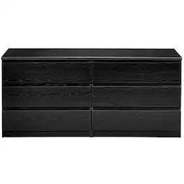 SlickBlue - Woodgrain Modern Double Dresser with 6 Storage Drawers - Black