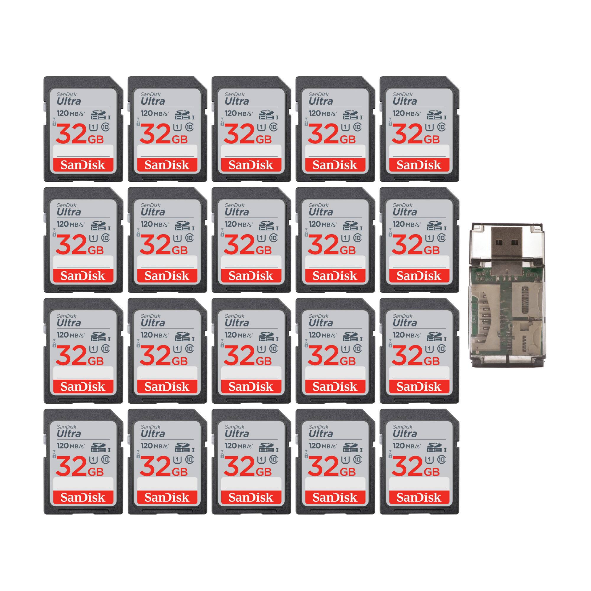 SanDisk - 32GB Ultra SDHC UHS-I Memory Card w/High Speed USB Card Reader (20-Pack)