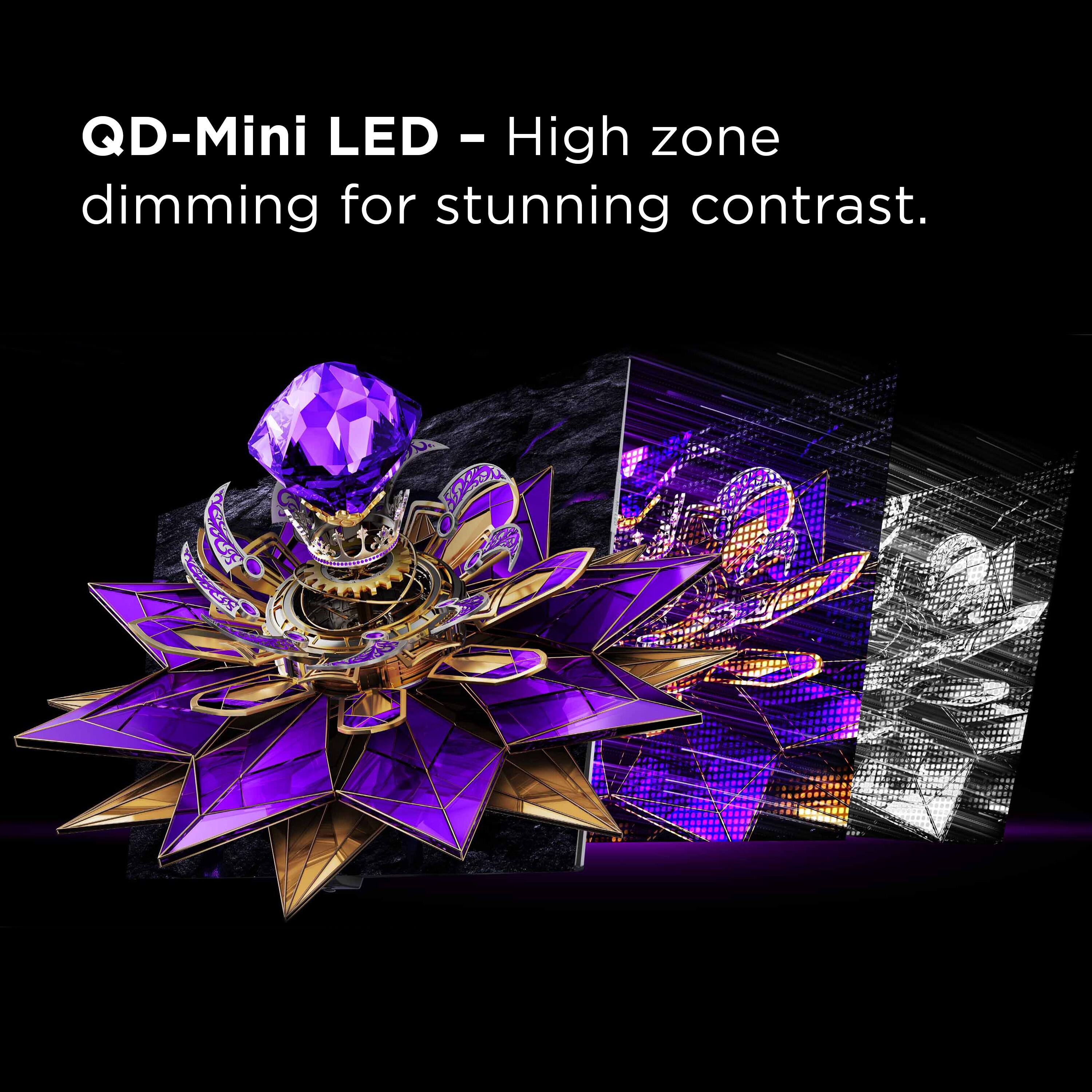 QD-Mini LED – High zone dimming for stunning contrast.