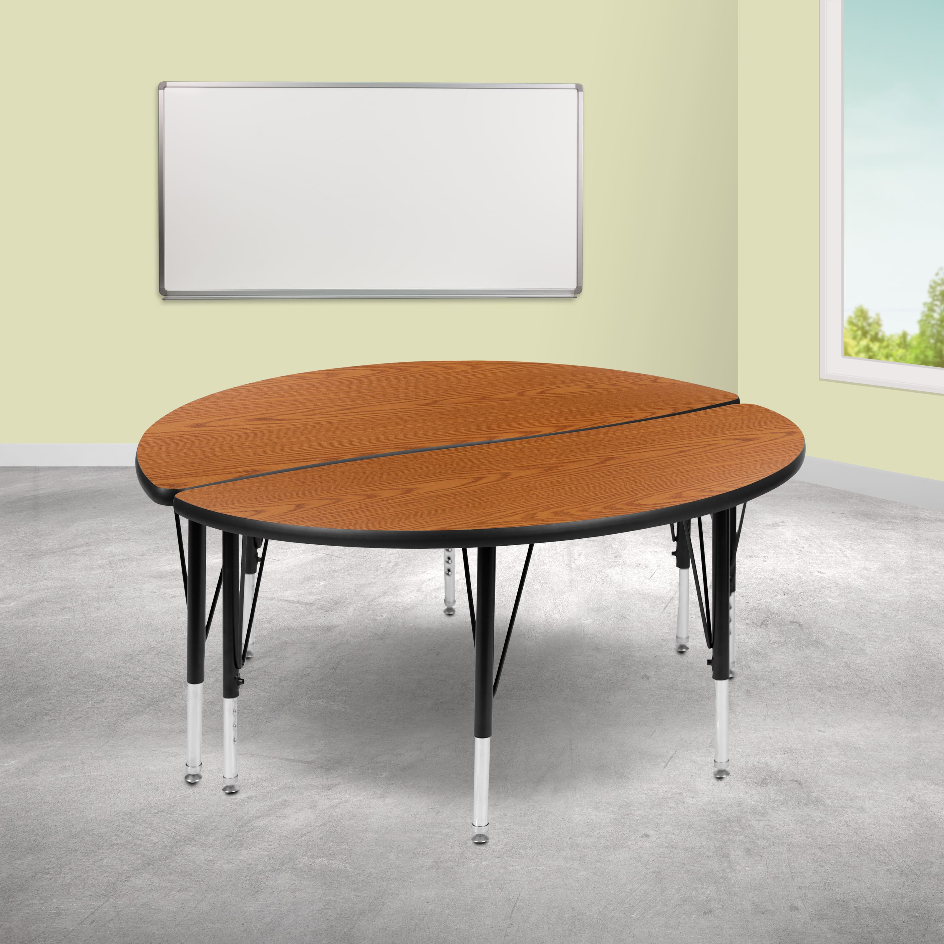"Emma + Oliver - 2 Piece 47.5"" Circle Collaborative Grey Kids Adjustable Activity Table Set - Oak" price history on PriceWatchPro