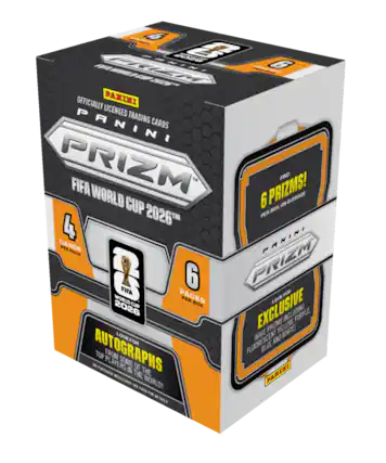 55ba B FA CRHh G P 22 OFFICIALLY PANINI LICENSED TRADING PANINI CARDS PRIZM FIFA WORLD CUP 2026™ PRIZMS! FIND 6 ON AVERAGE CUP 2026™ PER BOX, 4 PANINI CARDS PER PACK & 6 PRIZM FIFA WORLD PACKS PER BOX. LOOK FOR EXCLUSIVE INCLUSIVE PURPLE PRIZMS YELLOW FLUORESCENT BLUE AND WHITE. LOOK FOR AUTOGRAPHS FROM SOME OF THE TOP PLAYERS IN THE WORLD! SEE PACK FOR DETAILS.