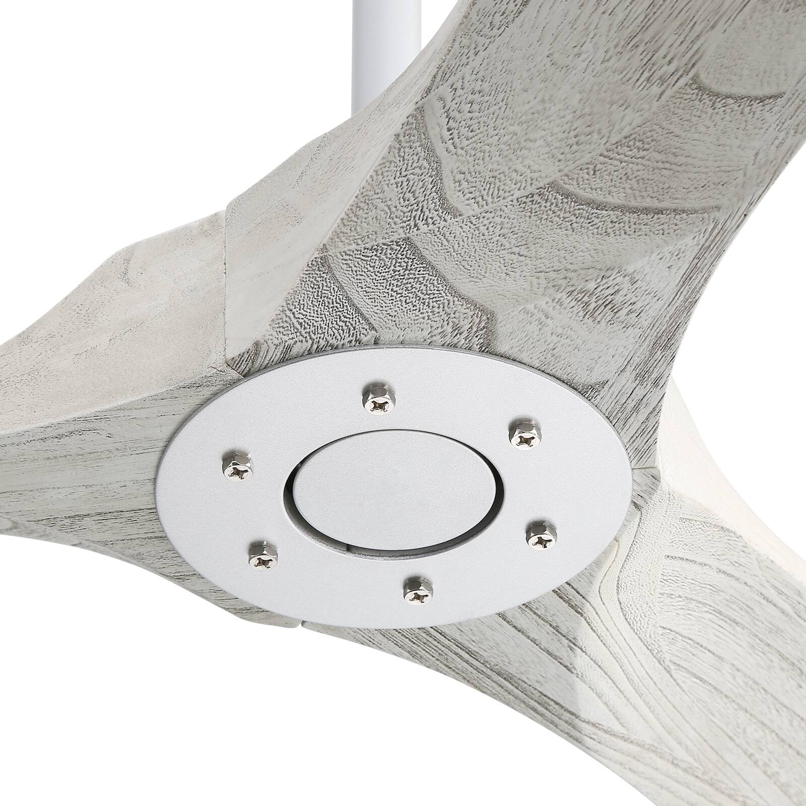 Angle. Sofucor - 60 Inch Outdoor Indoor Solid Wood Ceiling Fan No Light With Remote High CFM Ceiling Fan for Farmhouse Bedroom Patio - Silver Grey Wood.